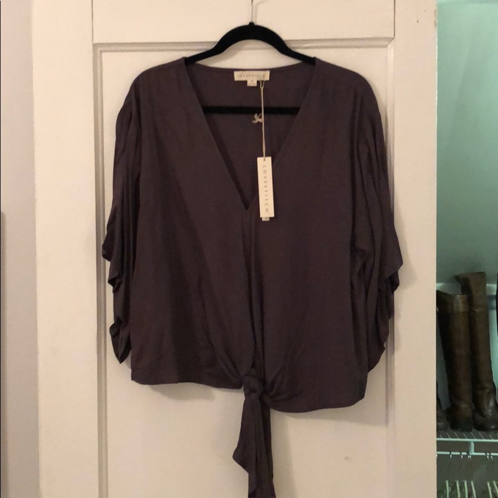 Lovestitch Dark Forest Green Tie Front Top